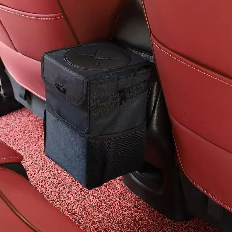 Car Trash Can with Lid and Storage Pockets, Waterproof Leak-Proof Foldable Car Garbage Bin, Multipurpose Auto Trash Container for Car, SUV, Truck