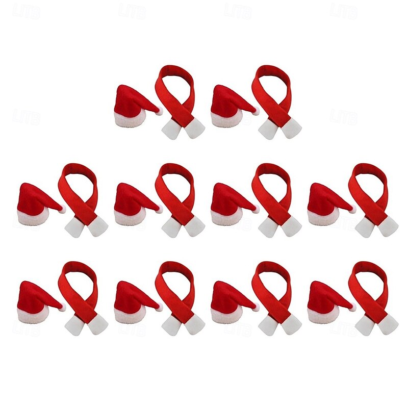 10Pcs Christmas Wine Bottle Scarves and Hats, Creative Home Decor Non-Woven Bottle Decorations, Holiday Wine Bottle Wraps2