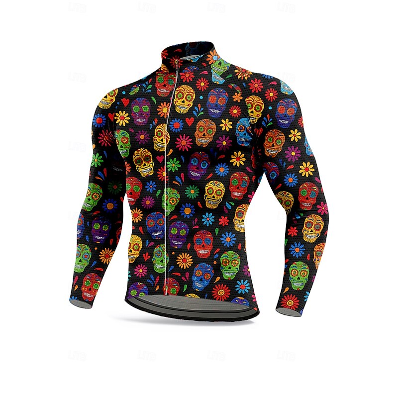 Men's Men Tops Cycling Jersey Graphic Halloween Halloween pattern Long Sleeve Bike Jersey Top with 3 Rear Pockets Sun Sun Protection Sunscreen Quick Dry Sports Black Clothing Apparel