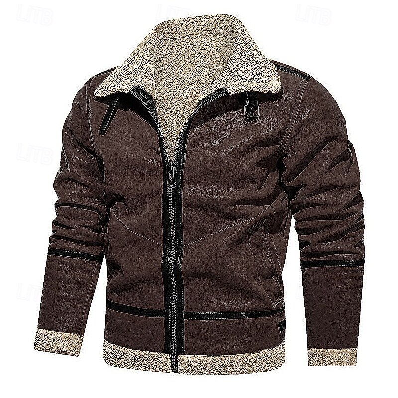Men's Winter Jacket Fleece Jacket Sherpa Jacket Vacation Daily Thermal Warm Pocket Fleece Fall Winter Plain Fashion Streetwear Lapel Regular Wine Blue Green Khaki Coffee Jacket3