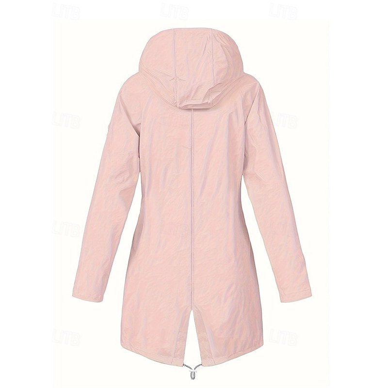 Women's Casual Jacket Waterproof Rain Jackets Rain Coats Waterproof Windproof Zipper Pocket Fashion Outdoor Plain Going out Weekend Zipper Regular Hooded Regular Fit Long Sleeve Outerwear Black Pink3