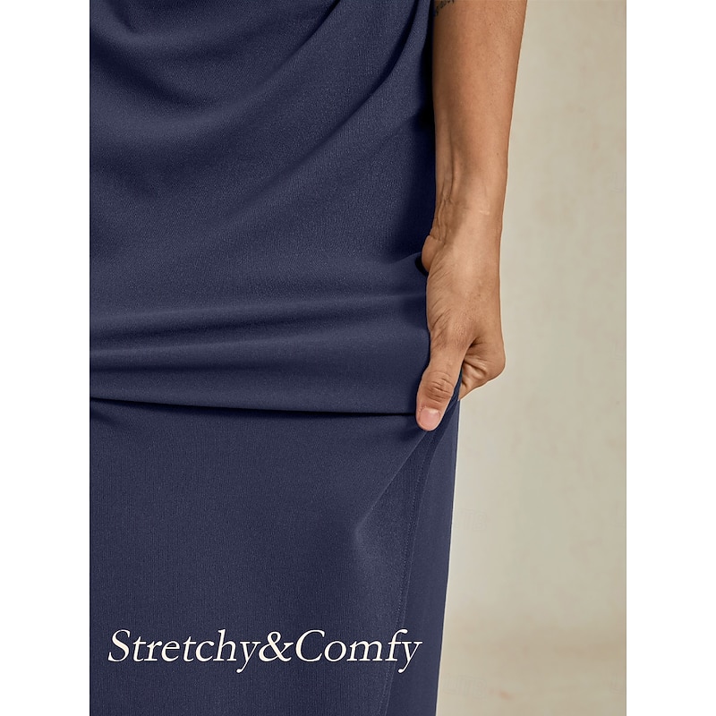 Women's Maxi Dress Sheath Dress Pleated Dress Ruffle Dress Elegant Party Semi Formal Wedding Guest Graduation Cocktail Party Solid Color Sleeveless Crew Neck Boat Neck Violet Summer Spring Fall4