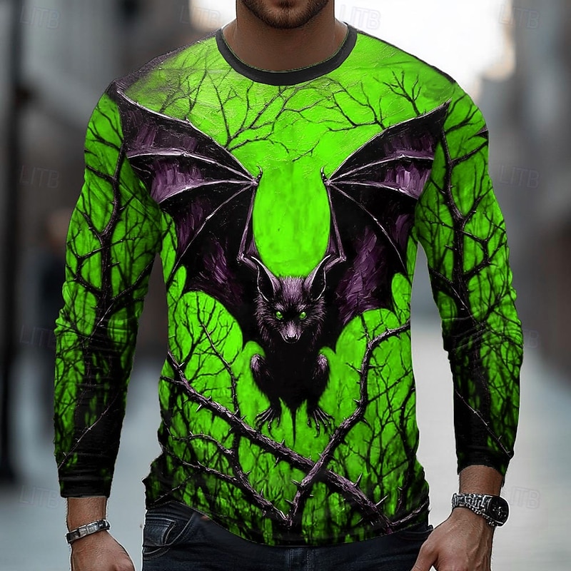 Halloween Men's Vampires T Shirt Long Sleeve T shirt 3D Print Crew Neck Shirt Fashion Exaggerated Street Casual Daily Yellow Red Green Summer Spring Fall Clothing Apparel S M L XL XXL XXXL4