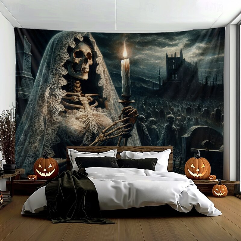 Halloween Tapestry Banners Wall Hangings Ghost Bride 3D Dark Punk Gothic Style Party Dorm Shooting Backgrounds Home Decor4