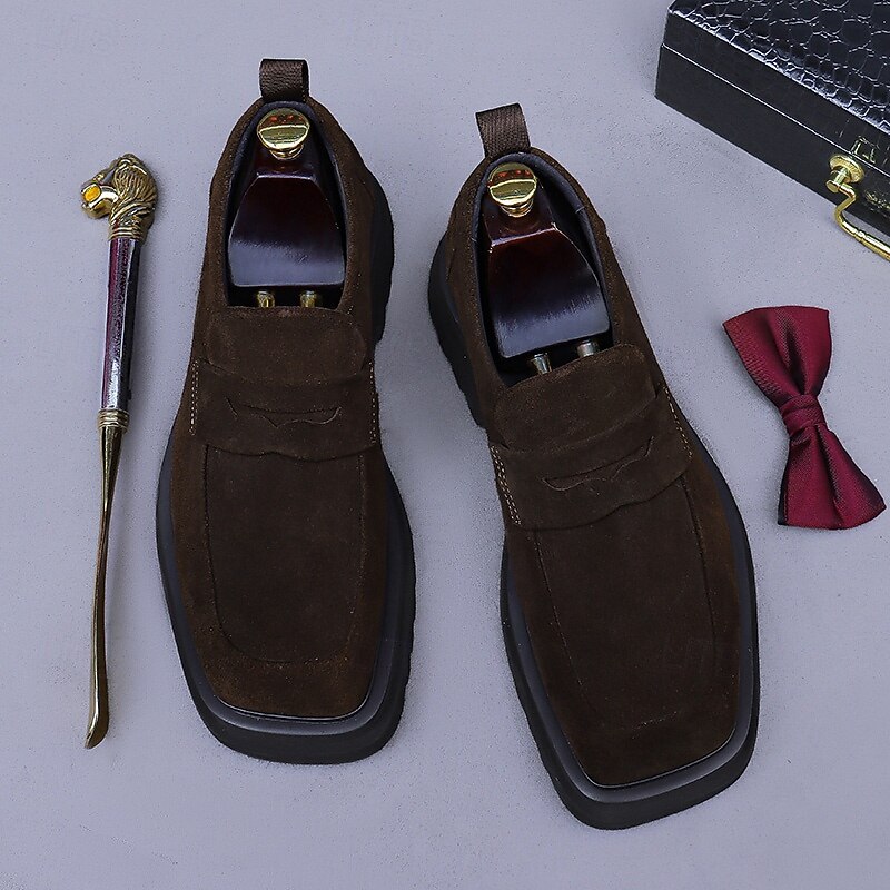 Men's Cowhide Leather Suede Loafers -Classic Business Casual Slip-On Dress Shoes for Office and Formal Wear4
