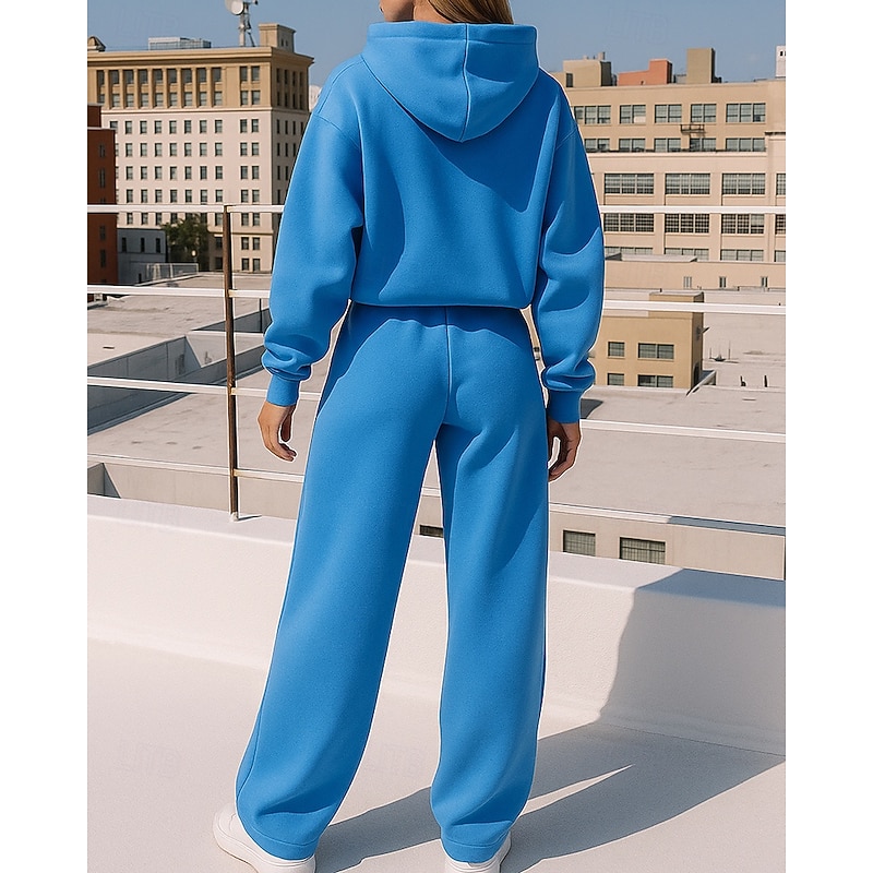 Women's Tracksuit Sweatpants Sportswear Hooded Solid Colored Clothing Suit Fall & Winter Black White Outdoor Travel Sports Fashion Long Sleeve Sport Activewear Micro-elastic Loose Fit2