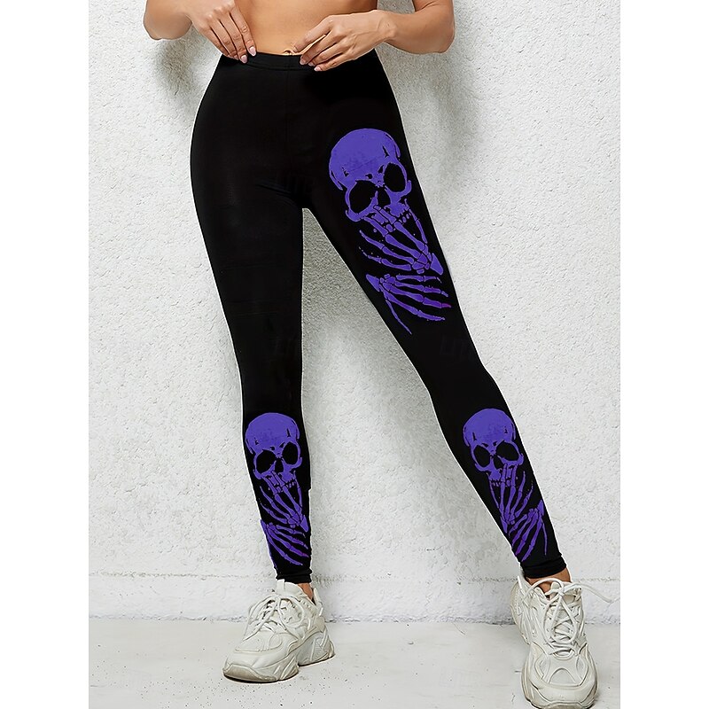 Women's Leggings Vacation Vintage Fashion Full Length High WaistPantsHalloween Graphic Skull Printing Soft Breathable High Elasticity Outdoor Vacation Street Violet Rose Red Spring Fall Winter Slim4