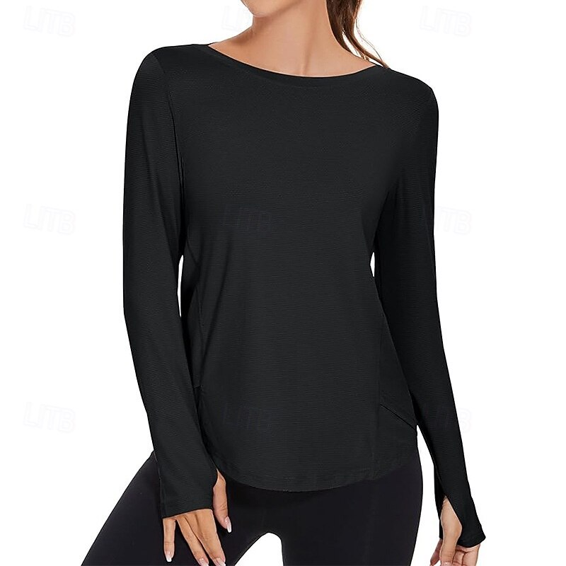 Women's Yoga Shirts Crew Neck UPF50+ Breathable Long Sleeve Sports Solid Color Top For Gym Running Fitness Activewear4