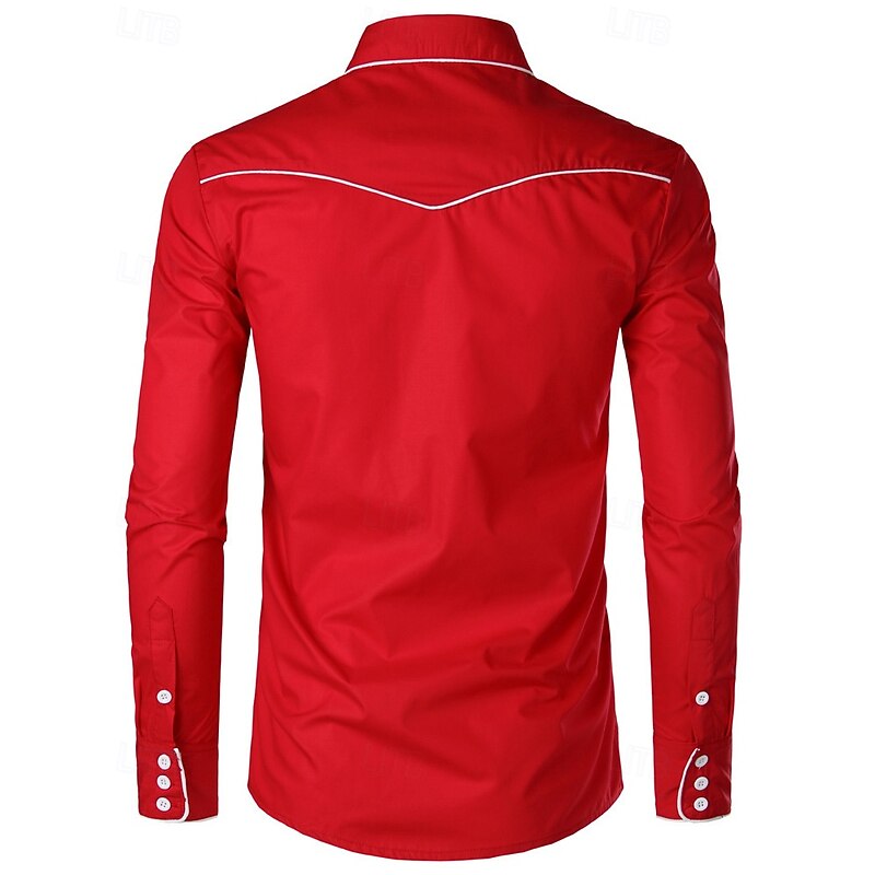 Men's Shirt Summer Shirt Casual Shirt Beach Shirt Button Up Shirt Black White Red Navy Blue Long Sleeve Pattern Lapel Vacation Hawaiian Embroidered Clothing Apparel Cotton Polyester Fashion Casual3