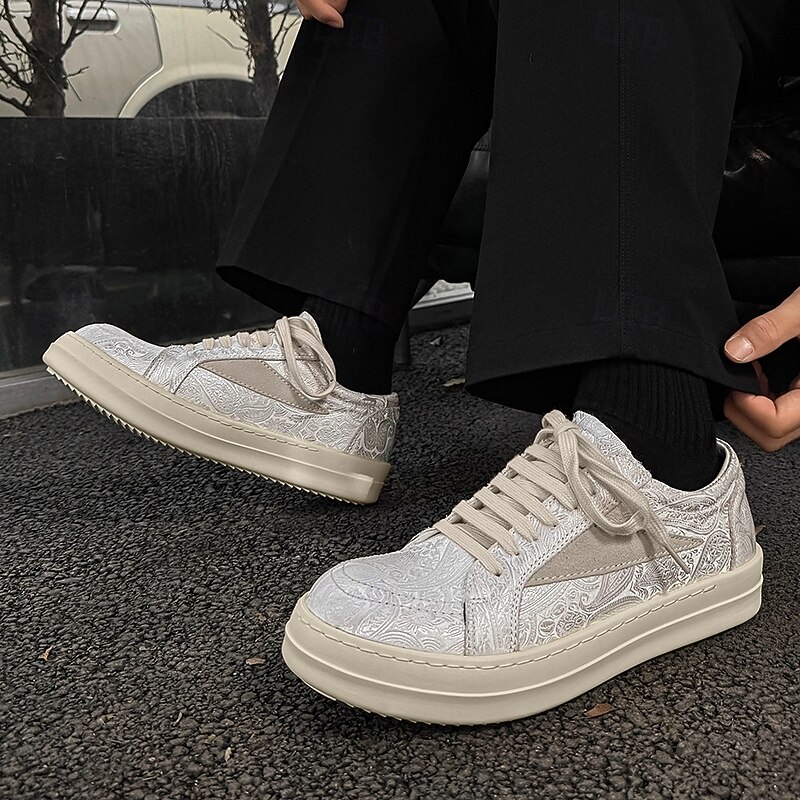 Men's White Lace-Up Casual Sneakers – Lightweight Textured Low-Top Shoes for Walking, Travel and Everyday Wear4