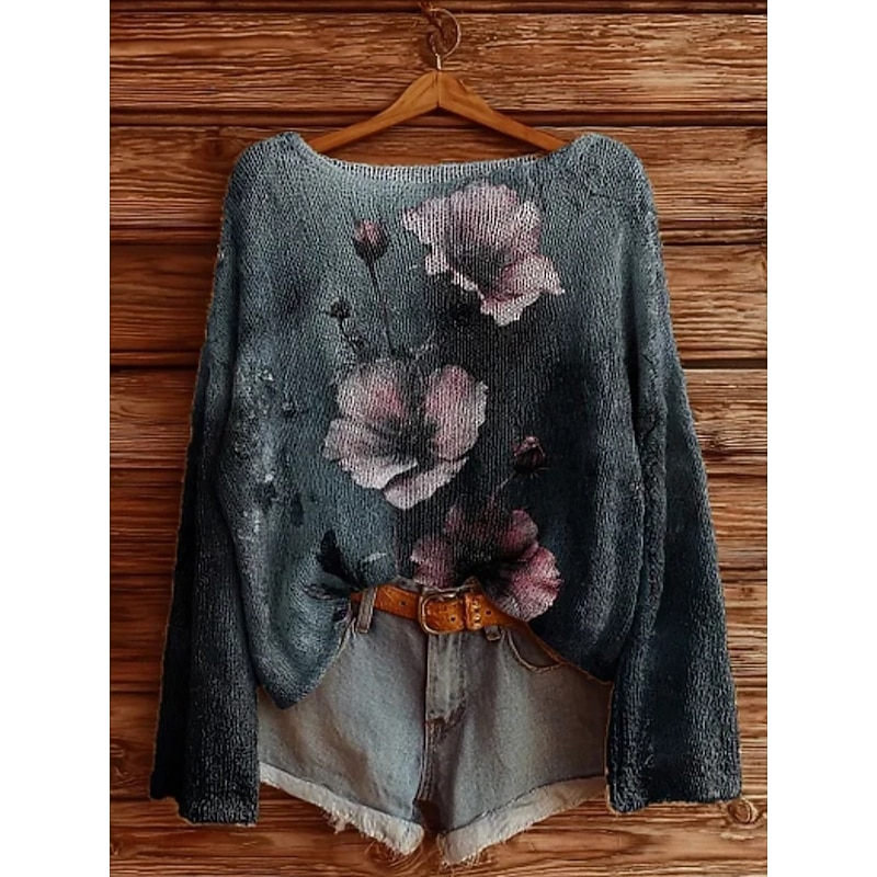 Women's Sweater Casual Soft Geometric Color Block Stylish Modern Long Sleeve Crew Neck Regular Tops Daily Holiday Print Black Pink Red Green Spring Fall Winter - Main Image