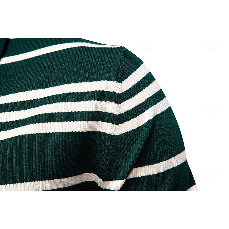 Men's Pullover Sweater Jumper Polo Sweater Knit Regular Tops Stripe Buttons Horizontal Stripes Polo Collar Vintage Daily School Home Clothing Apparel Spring Fall Black Brown S M L4
