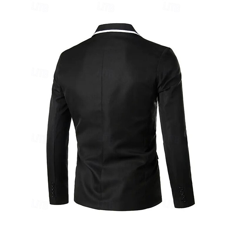 Men's Blazer Business Cocktail Party Wedding Party Fashion Casual Spring Fall Polyester Color Block Pocket Buttons Comfortable Single Breasted Blazer Black White Pink Red4