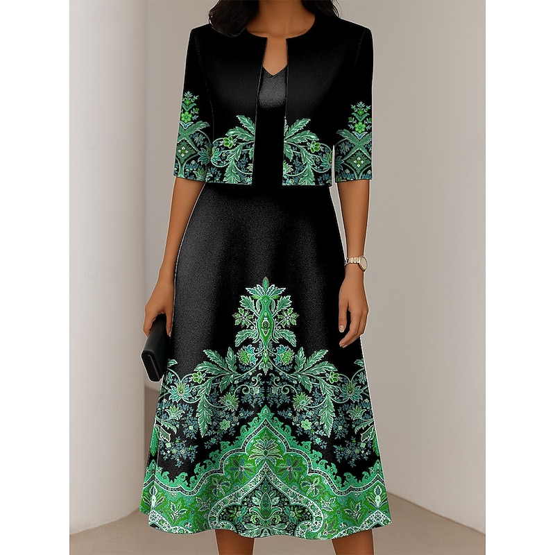 Women's Dress Set A Line Dress Summer Dress Elegant Casual Ombre Graphic Print Midi Dress Half Sleeve V Neck Formal Vacation Yellow Red Blue Spring Fall Regular Fit4