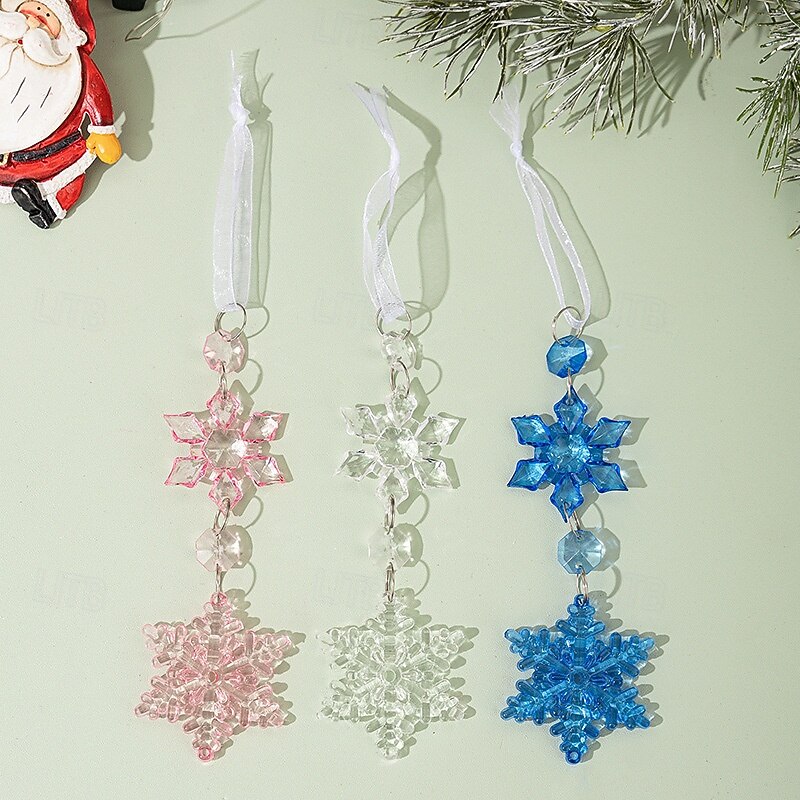 3pcs Christmas Crystal Snowflake Hanging Ornaments, Colorful Acrylic Hexagon Snowflake Decorations, Christmas Tree Hanging Decor, Holiday Home and Party Accessories3