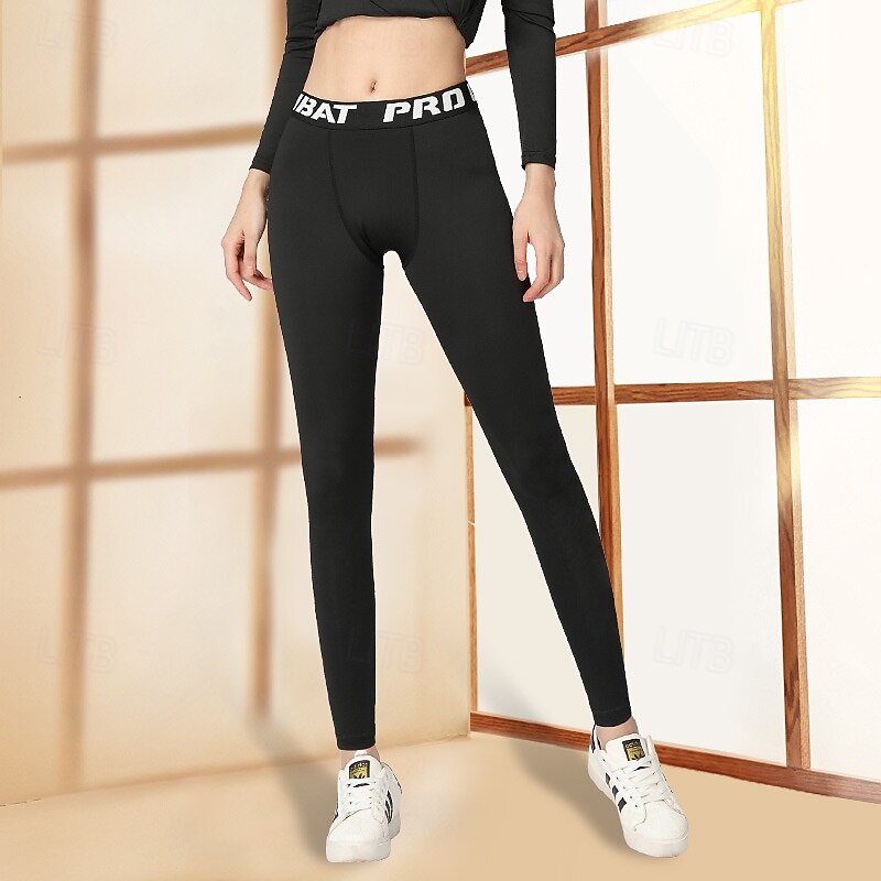 Women's Compression Pants Base Layer Fleece Lined Leggings High Waist Bottoms Athleisure Gym Workout Fall Warm Basketball Running Yoga Tight Fit Sportswear Activewear Solid Colored Pure black Black2