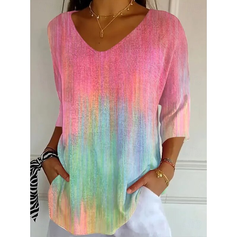 Women's Blouse Floral Graphic Vintage Stylish Classic 3/4 Length Sleeve V Neck Regular Tops Daily Black And White Black Pink Purple Green Summer Spring Fall4