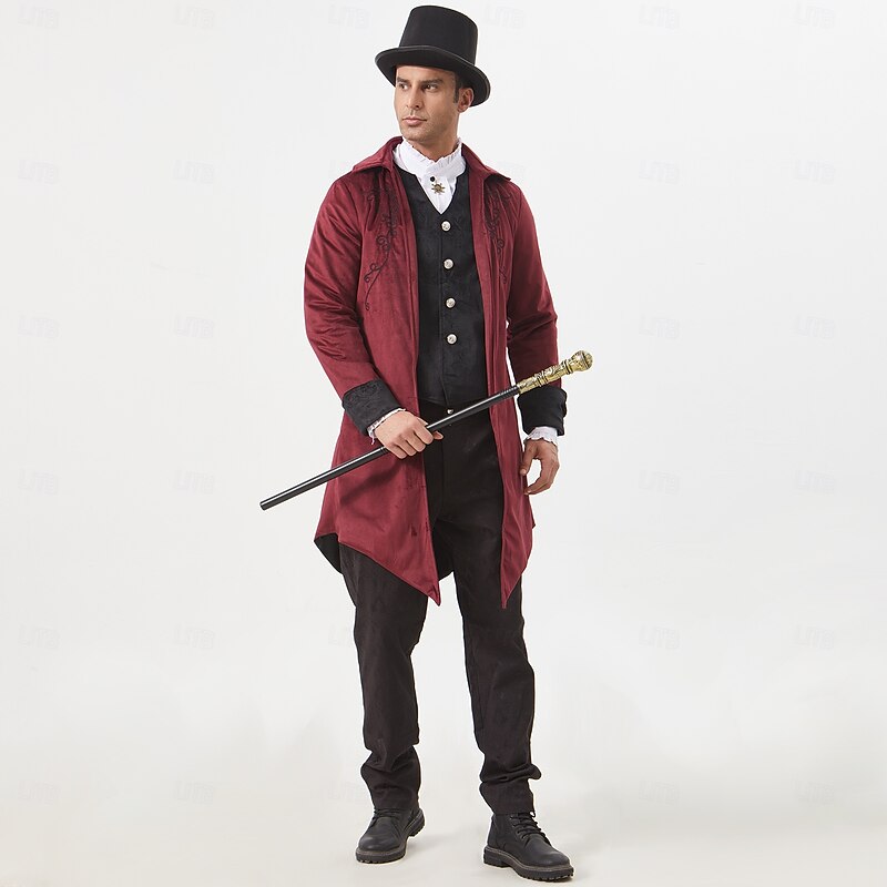 Medieval Renaissance Steampunk Coat Tailcoat Outerwear Prince Vampire Nobleman Fancy Dress Men's Halloween Carnival Performance LARP Ren Faire Adults Coat2