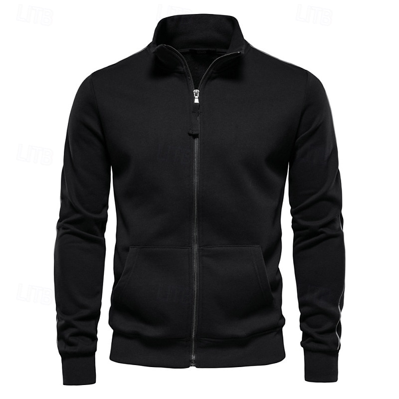 Men's Sweatshirt Full Zip Sweatshirt Black Navy Blue Khaki Light Grey Dark Gray High Neck Plain Patchwork Sports & Outdoor Casual Daily Streetwear Cool Sportswear Spring &  Fall Clothing Apparel3