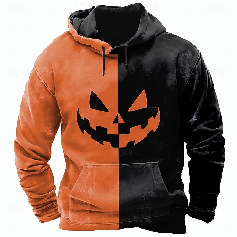 Halloween Men's Graphic Pumpkin 3D Sweatshirt Punk Exaggerated Long Sleeve Crew Neck Club Streetwear Purple Orange Drawstring 3D Fall Winter Designer