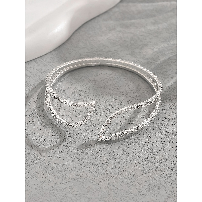 Women's Sparkling Rhinestone Open Cuff Bracelet - Elegant Statement Jewelry for Party Wear3