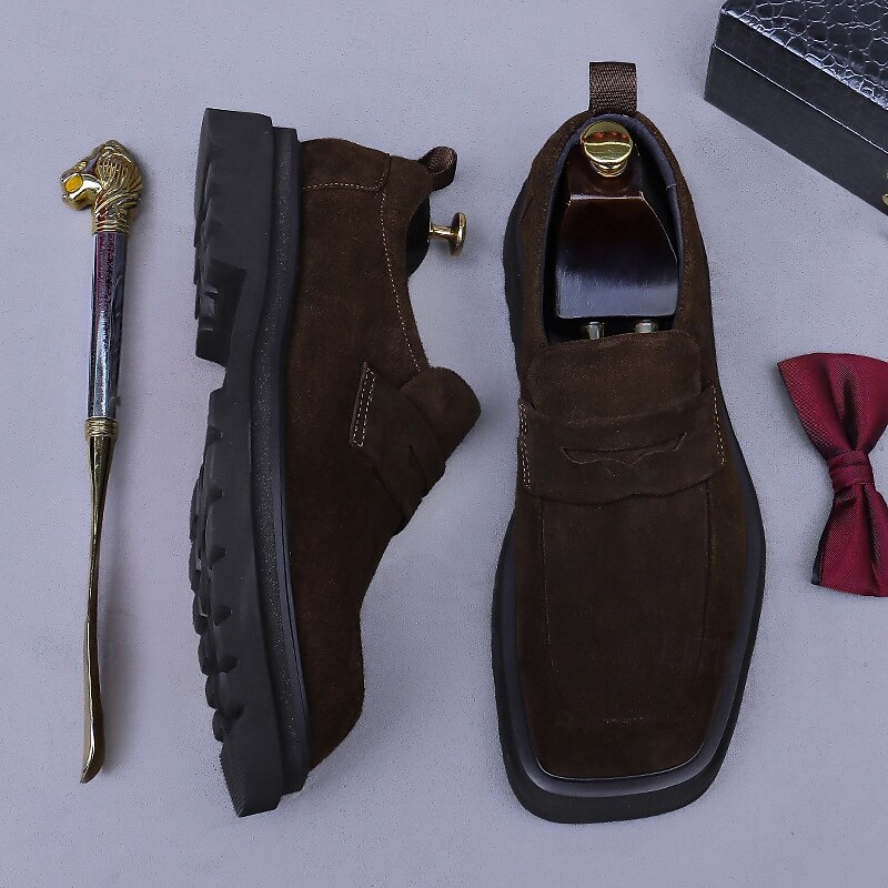 Men's Cowhide Leather Suede Loafers -Classic Business Casual Slip-On Dress Shoes for Office and Formal Wear3