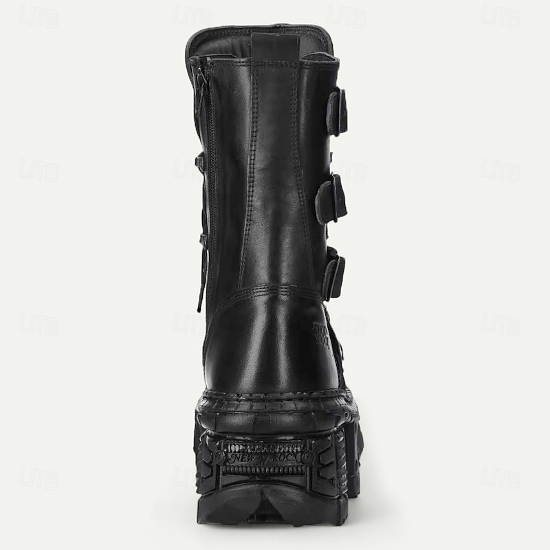 Men's Gothic Punk Combat Boots, Genuine Cowhide Leather with Buckle Straps and Chunky Platform Sole, Alternative Fashion Footwear for Parties, Festivals and Streetwear4