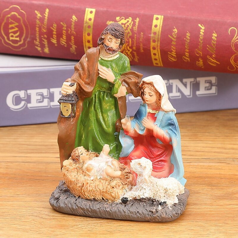 Christmas Nativity Scene Figurines, Resin Holy Family Mary, Joseph, Baby Jesus, Religious Christmas Decor, Nativity Manger Figurines2