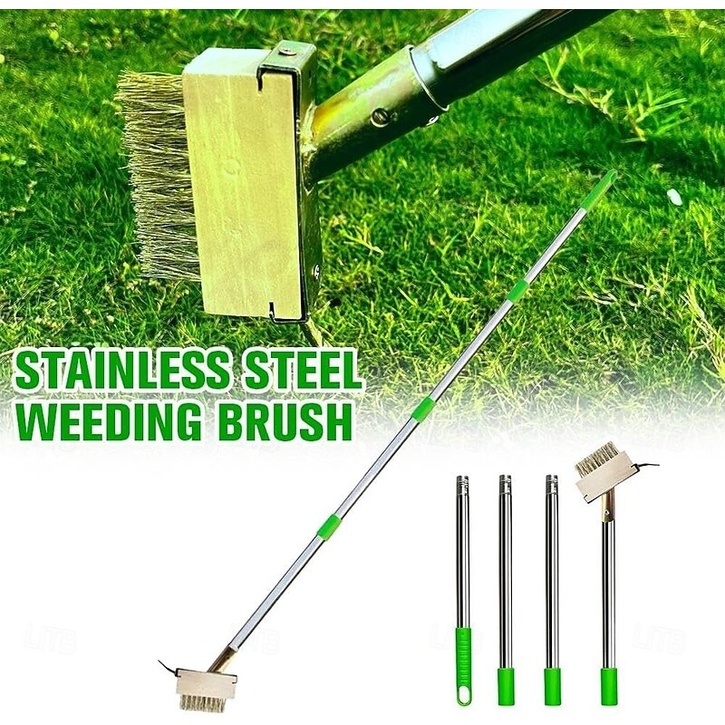 Stainless Steel Crack Weeding Tool with Adjustable Handle Manual Crevice Weeding Tool Green-Handled Metal Weeder for Driveways, Patios, and Garden Paths