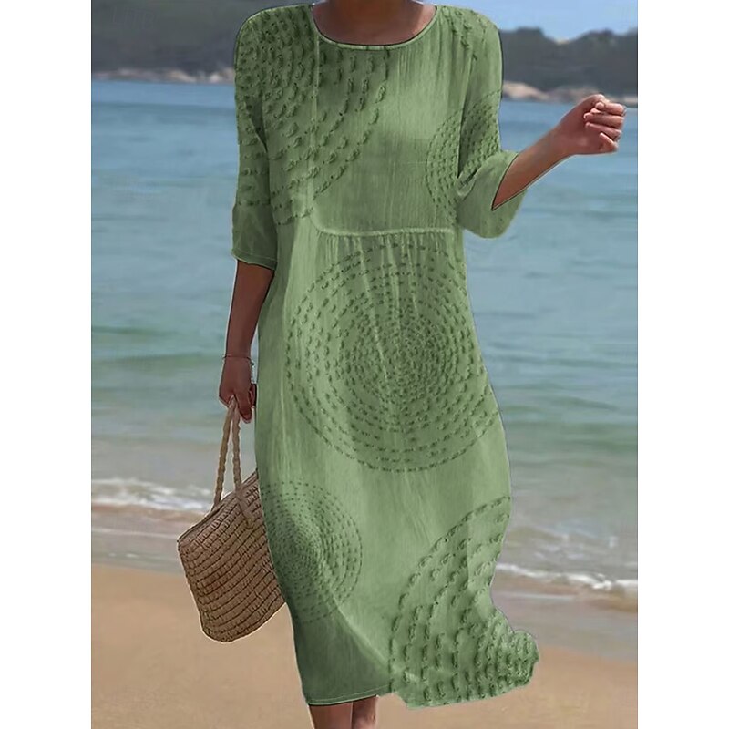Women's Maxi Dress Kaftan 3/4 Length Sleeve Crew Neck Casual Dress A Line Dress Boho Regular Fit Graphic Abstract White Blue Green Khaki Spring Fall3