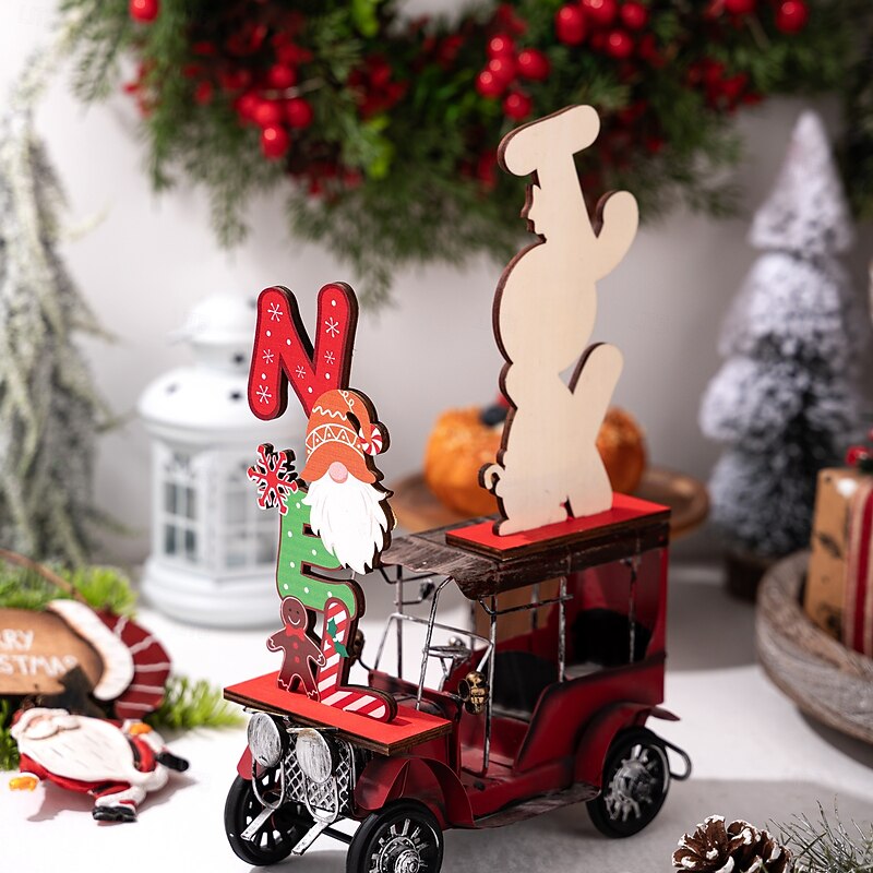 2pcs Christmas Table Wooden Decorations Gingerbread Man and Rudolph Creative Colorful Letter Wooden Ornaments Holiday Decor4
