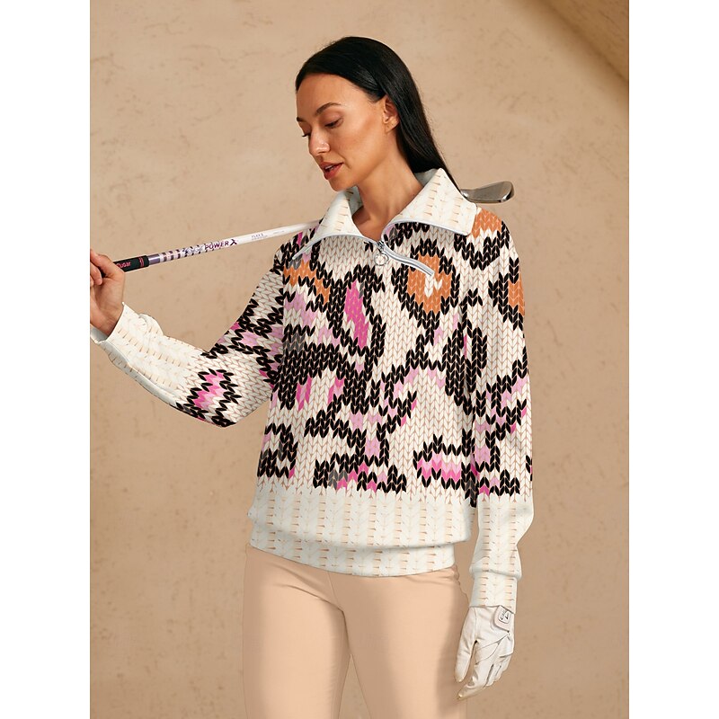 Women's Golf Pullover Sweatshirt Pink Long Sleeve Top Ladies Golf Attire Clothes Outfits Wear Apparel