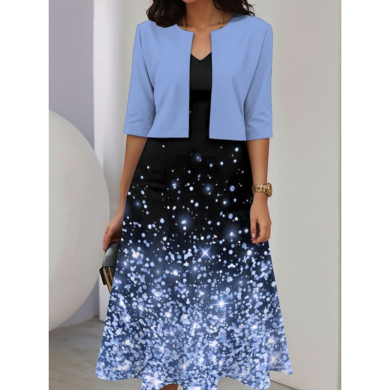 Women's Dress Set A Line Dress Midi Dress Elegant Casual Ombre Graphic Patchwork Print Midi Dress Half Sleeve V Neck Vacation Date Pink Blue Purple Summer Spring Regular Fit2