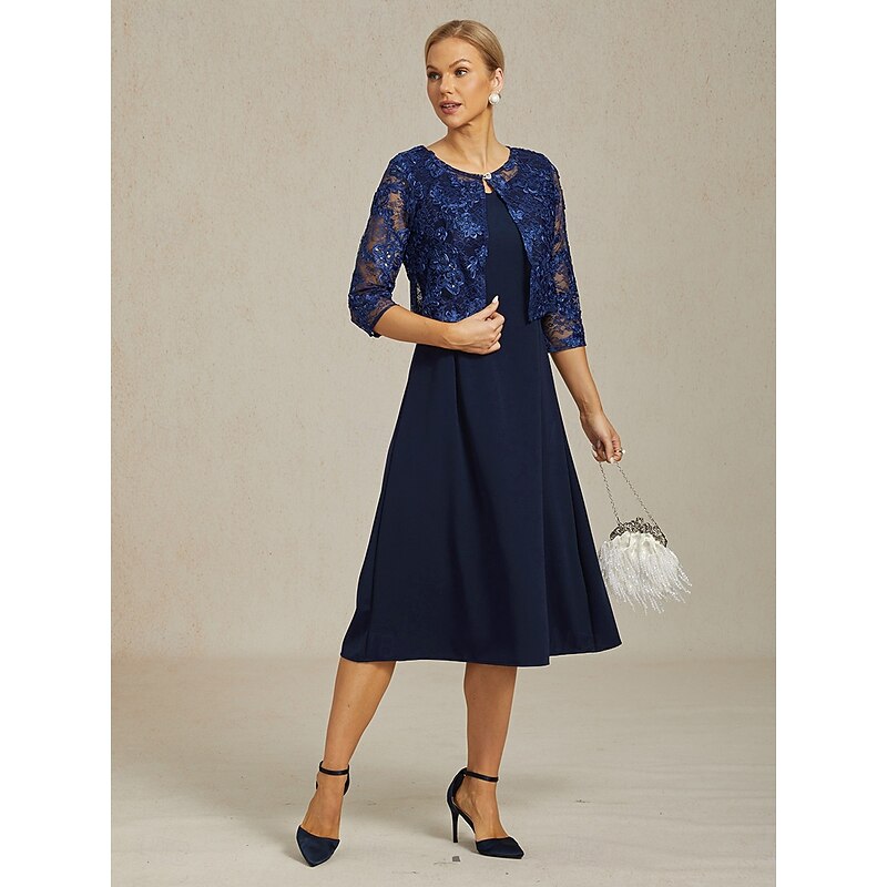 Women's Jacket Blazer Lace Embroidered Sequin Illusion Lace Elegant Floral Formal Anniversary Party Wedding Guest Open Front Short Crewneck Regular Fit 3/4 Length Sleeve Outerwear Navy4