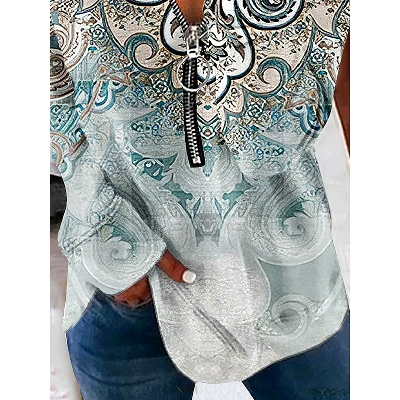 Women's Pullover Sweatshirt Zip Up Sweatshirts Floral Graphic Paisley Fashion Casual Long Sleeve Crew Neck V Neck Regular Tops Street Dailywear Zipper Print Army Green Spring Fall Winter3
