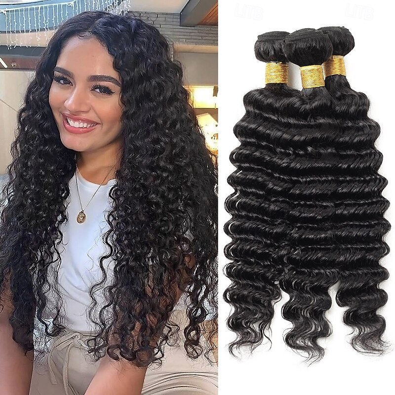 Brazilian Human Hair 3 Bundles Deep Wave Bundles Remy Human Hair Weft 8-28inch 300g