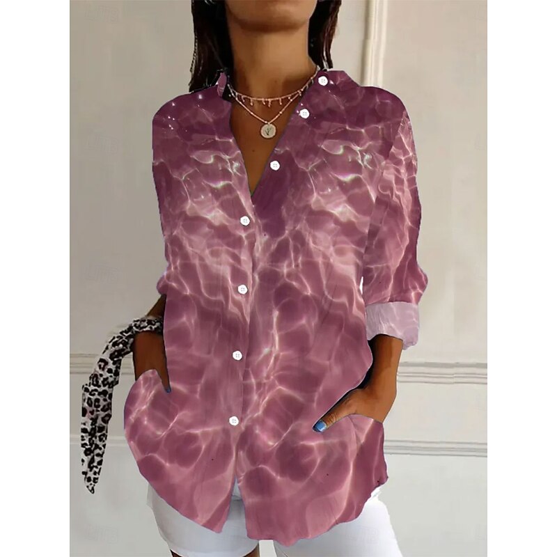 Women's Shirt Button Down Tunic Shirt Collar Long Sleeve Ombre Graphic 3D Elegant Vintage Tropical Bishop Sleeve Regular Tops Daily Holiday Print Red Blue Green Spring3