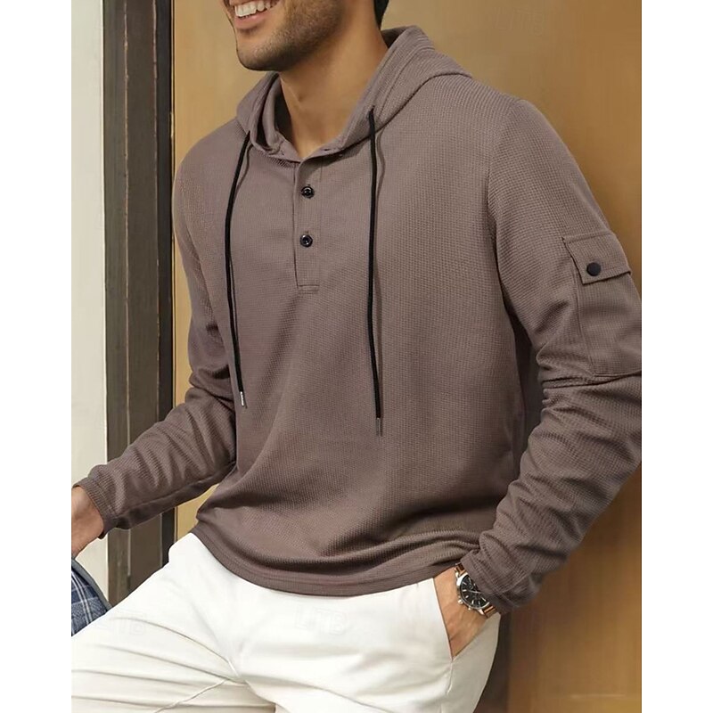 Men's Hoodie Button Up Hoodie Black White Army Green Navy Blue Khaki Hooded Plain Drawstring Sports & Outdoor Daily Holiday Polyester Streetwear Basic Casual Spring Fall Clothing Apparel Hoodies4