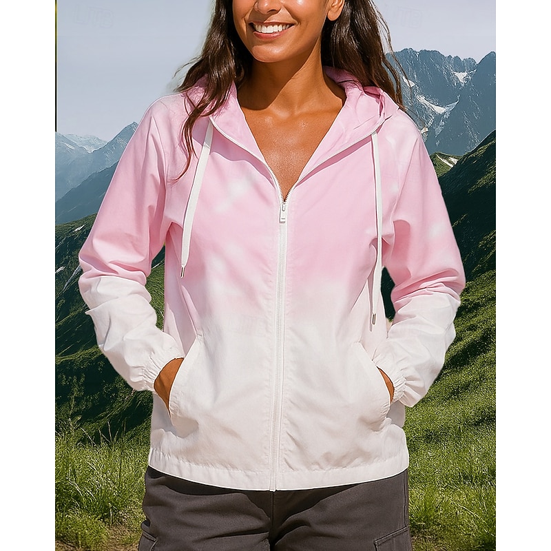 Women's Windbreaker Softshell Jacket Hiking Jacket Outdoor Waterproof Windproof Hiking Outfits Hiking Clothes Spring Autumn / Fall Top Camping / Hiking / Caving Running Gradient Pink Blue Light Green - Main Image
