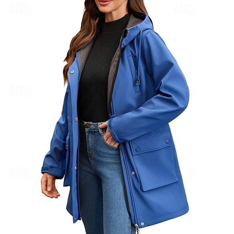 Women's Trench Coat Waterproof Rain Jackets Rain Coats Waterproof Windproof Zipper Pocket Fashion Outdoor Plain Going out Weekend Zipper Regular Hooded Regular Fit Long Sleeve Outerwear Black White2