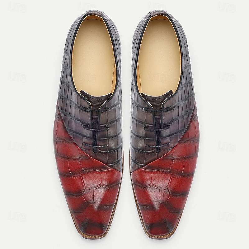 Men's Red Black Crocodile Pattern Leather Oxford Shoes – Luxury Lace-Up Formal Dress Footwear for Business, Weddings and Parties4
