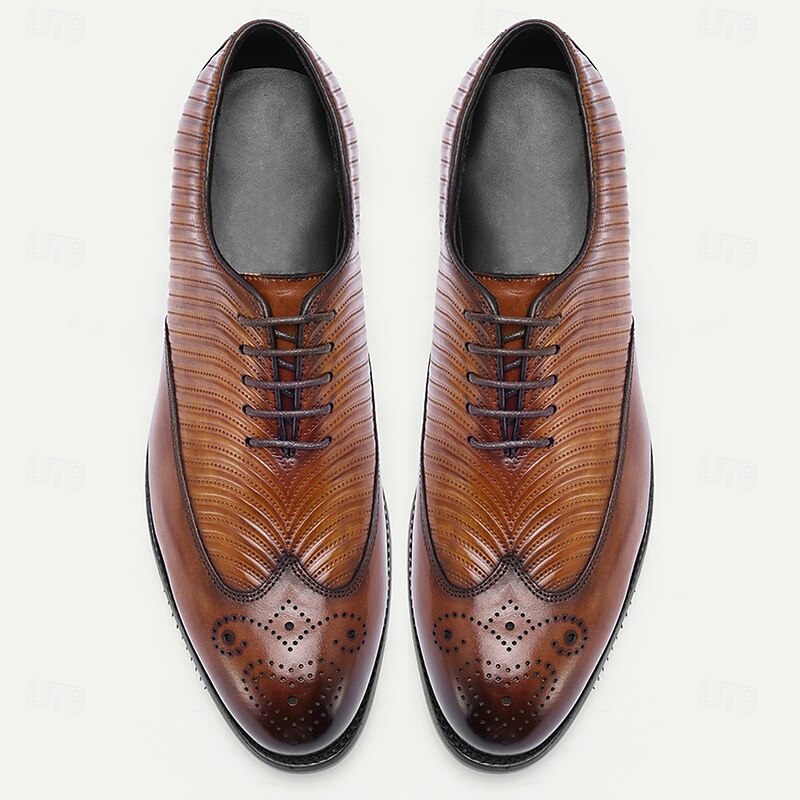 Men's Brown Lizard Texture Brogue Oxford Shoes – Premium Cowhide Lace-Up Dress Shoes for Weddings, Office and Formal Events4