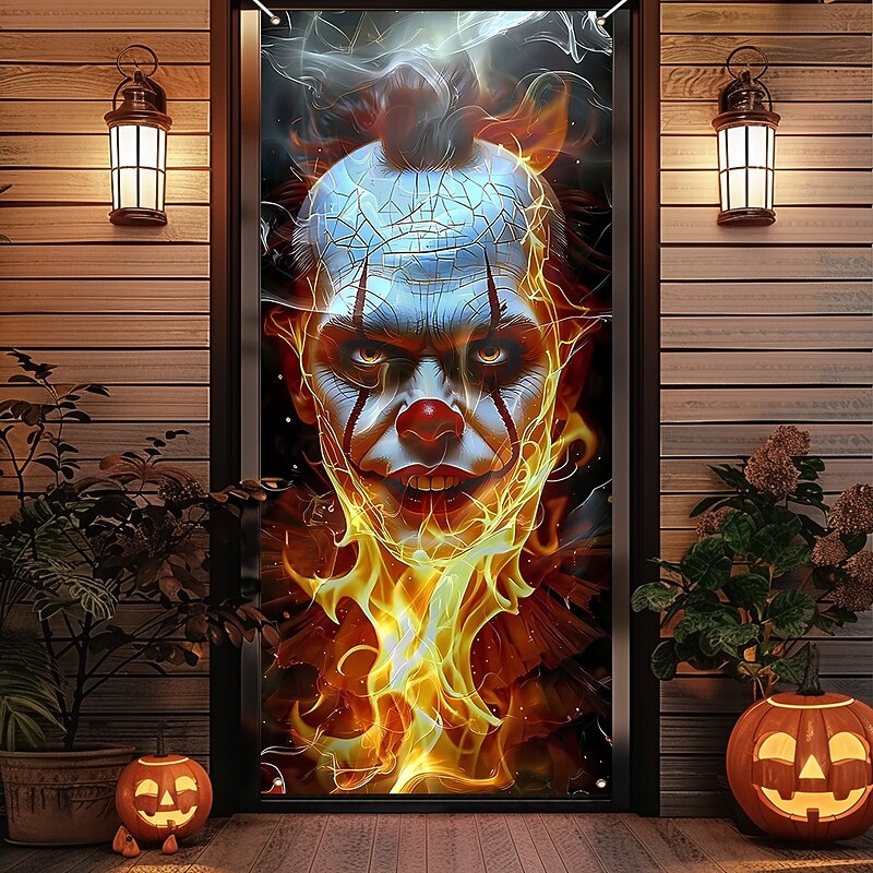 Halloween Door Cover Outdoor Banners Skeleton 3D Dark Punk Gothic Style Party Outdoor Shooting Backgrounds Front Door Wall Porch Home Decor4