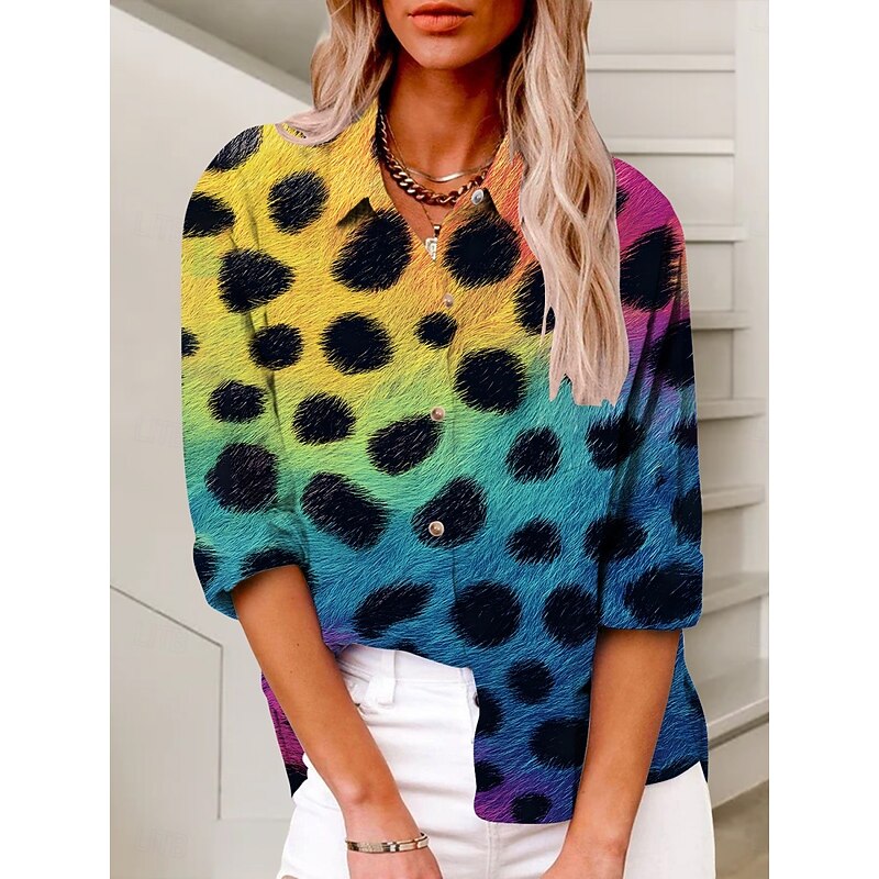 Women's Shirt Leopard Active Daily Stylish Long Sleeve Shirt Collar Regular Tops Daily Holiday Buttons Print Yellow Blue Green Summer Spring Fall3