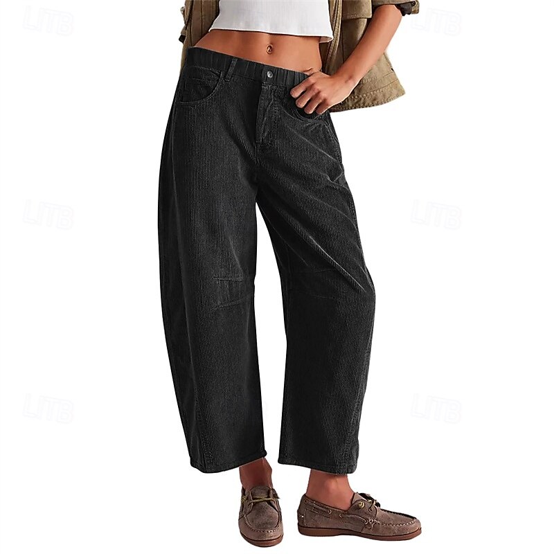 Women's Corduroy Pants Slacks Straight Streetwear Casual Full Length Natural Plain Zipper Comfortable Street Holiday Daily Wear Black Pink Dark Gray Brown Fall Regular Fit2