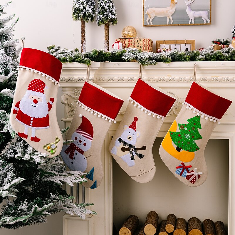 Christmas Stocking Cartoon Reindeer Santa Creative Holiday Sock Gift Bag for Christmas Presents Home Fireplace Festive Party Seasonal Decoration Accessory2