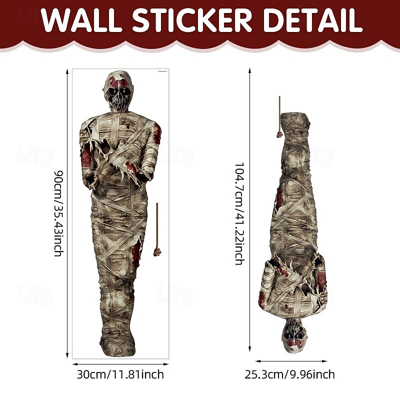 Halloween Mummy PVC Wall Stickers, Self-Adhesive Spooky Hanging Ghost Decals for Window and Wall Decoration3