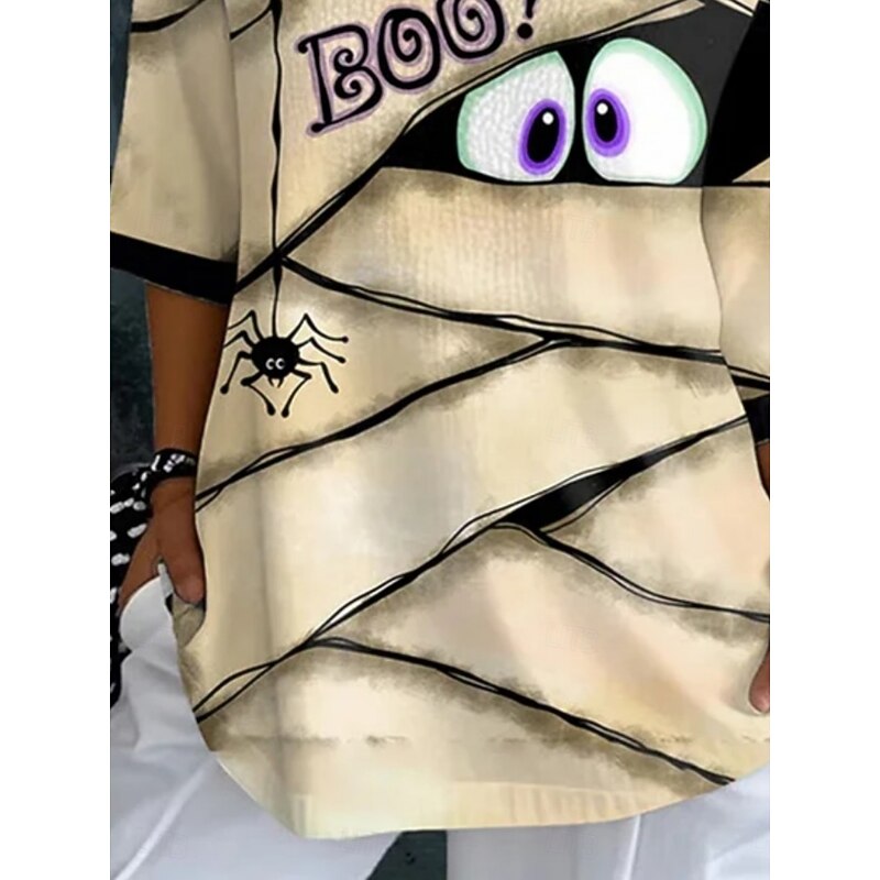 Women's Blouse Graphic Halloween Daily Casual Half Sleeve V Neck Regular Tops Daily Holiday Print Khaki Summer Spring Fall3