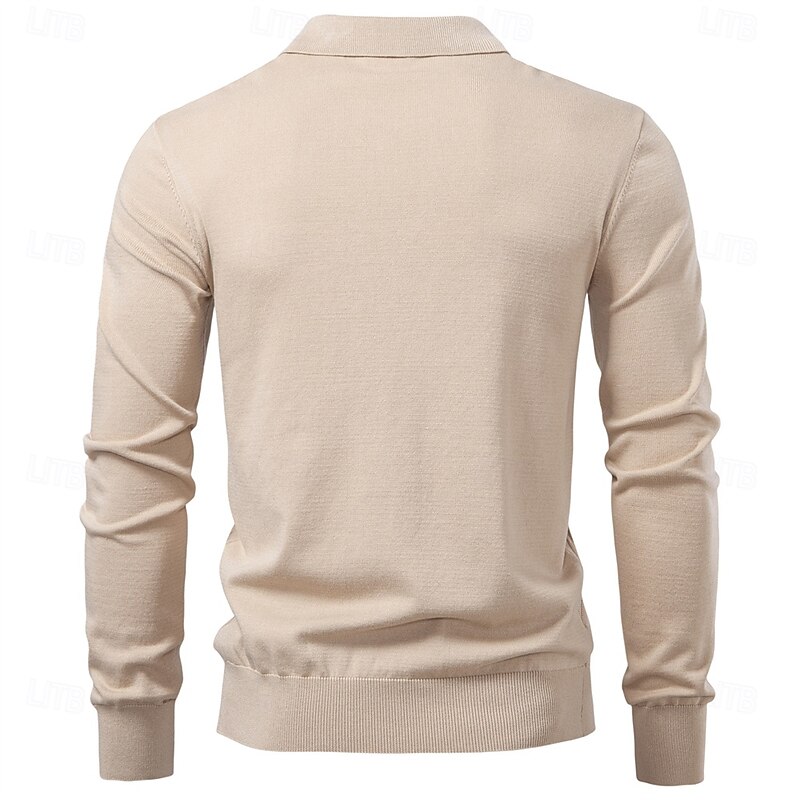 Men's Pullover Sweater Jumper Knit Regular Tops Jacquard Solid Color Turndown Vintage Daily School Home Clothing Apparel Spring Fall Blue Green S M L2