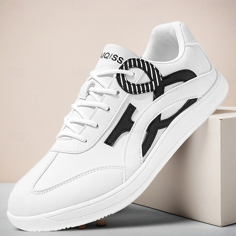 Men's White Fashion Sneakers with Contrast Black Detailing – Modern Casual Lace-Up Sport Shoes for Walking, Shopping and Everyday Wear